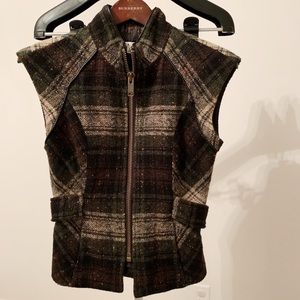 plaid vest tweed wool full zip cabi